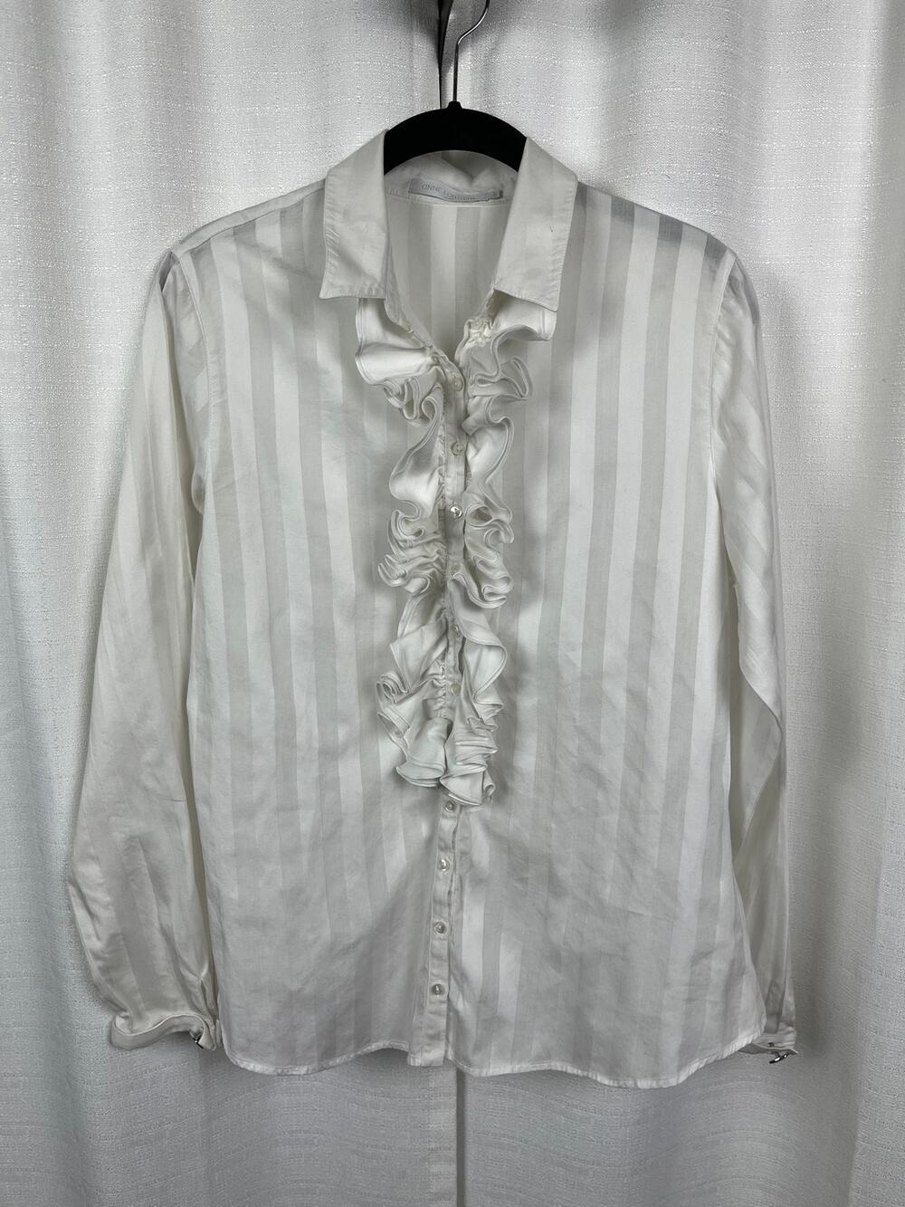 Anne Fontaine Paris White Ruffle Front Cotton Long Sleeve Blouse Sz.42(US 10)